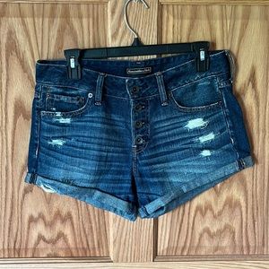 Abercrombie and Fitch Dark Wash Distressed Denim Shorts